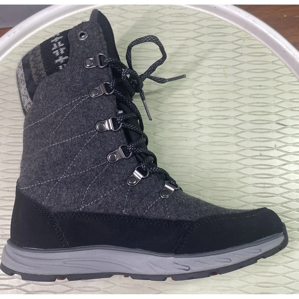 Eddie Bauer Womens Laurel‎ Winter Boots Black&Gray Waterproof Mid Calf 6 EUC